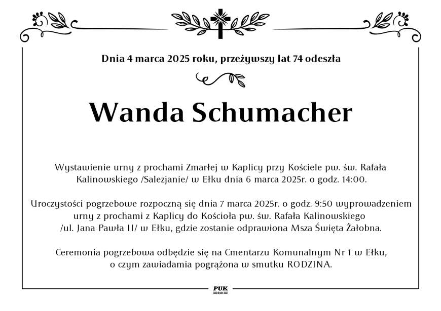 Wanda Schumacher - nekrolog